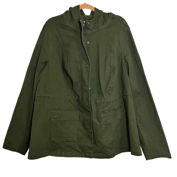 Market Spruce Kaylee Cargo Jacket Size 1X Dark Green Hooded Stitch Fix New - Picture 1 of 12